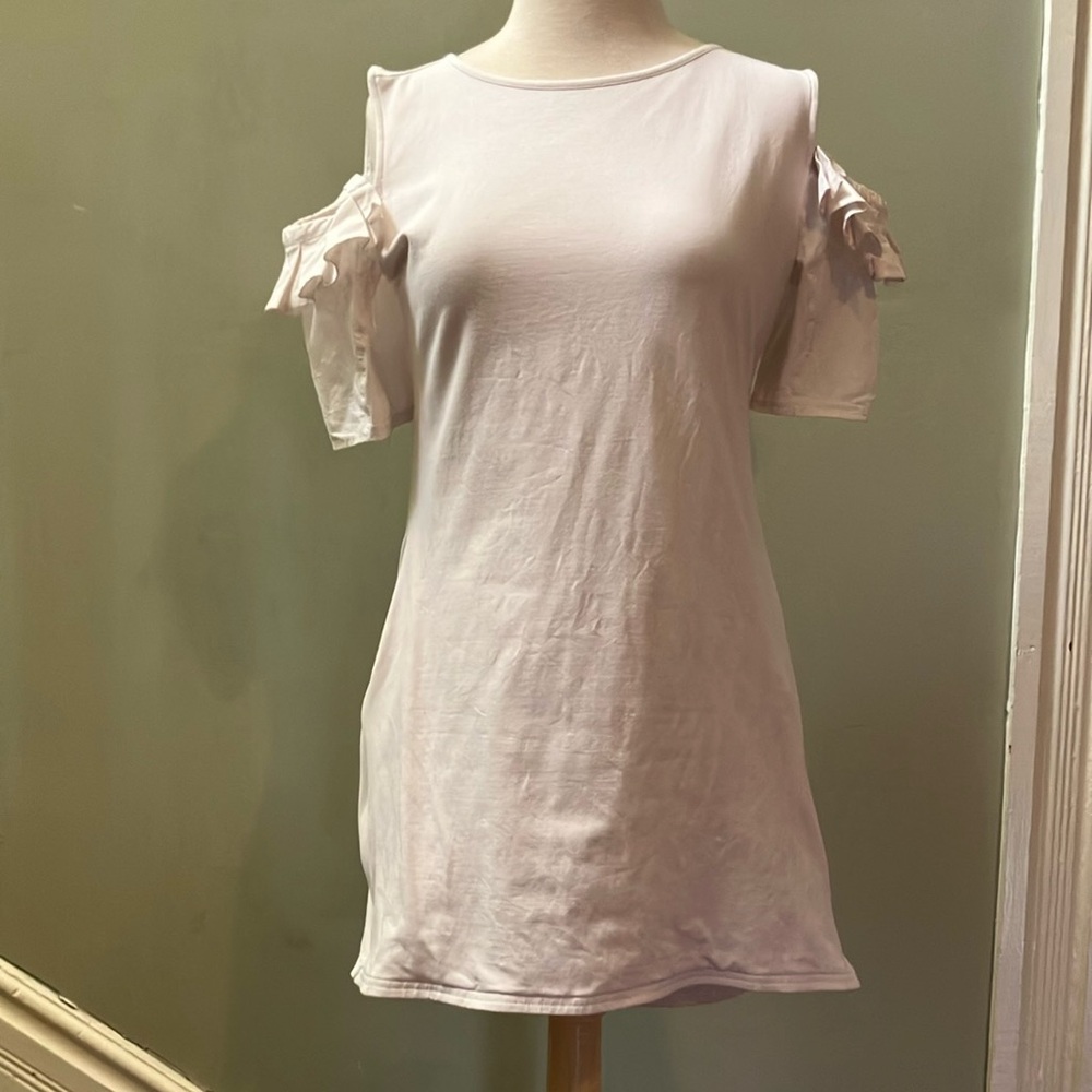 Anne Fontaine Pink Ruffled Cut Out Short Sleeve T-Shirt
